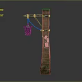 Wooden Utility Pole Mounted Equipment with Hanging Cage Chain and Orange Components 3d model