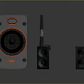 Home Audio System with Main Speaker Red Cone Satellite Speakers and Antenna Device
