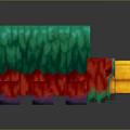 Pixelated Animal Character With Green Top Red Body And Yellow Head In Cartoon Style