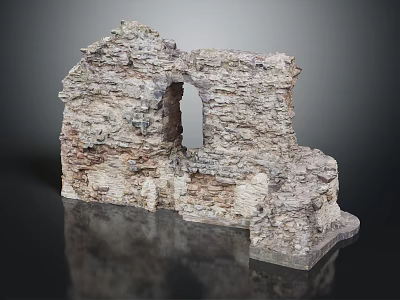 Detailed Stone Ruin Wall Model With Broken Window And Rough Textured Surface 3d model