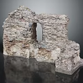 Detailed Stone Ruin Wall Model With Broken Window And Rough Textured Surface 3d model