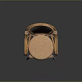 Rattan Plant Crafted Chair With Curved Wooden Arms Woven Seat Backrest And Dark Background Frame