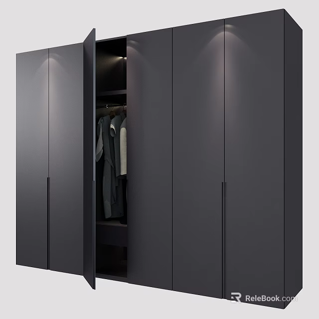 Sleek Modern Dark Wardrobe Design With Sliding Doors And Internal Hanging Area 3d model 