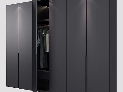 Sleek Modern Dark Wardrobe Design With Sliding Doors And Internal Hanging Area 3d model
