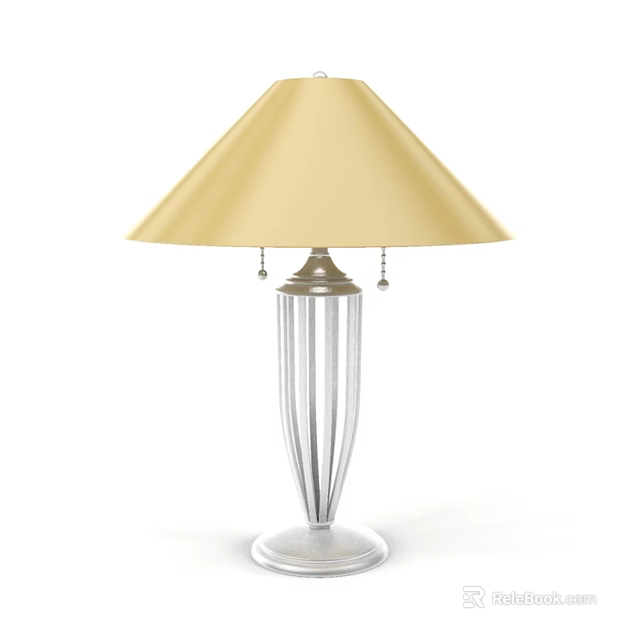 Elegant Table Lamp With Yellow Lampshade Silver Striped Base And Decorative Beads 3d model 