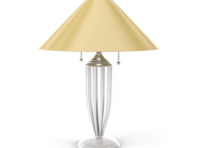 Elegant Table Lamp With Yellow Lampshade Silver Striped Base And Decorative Beads 3d model