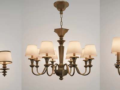 Classic Brass Multi Arm Chandelier With Fabric Shades And Elegant Design 3d model