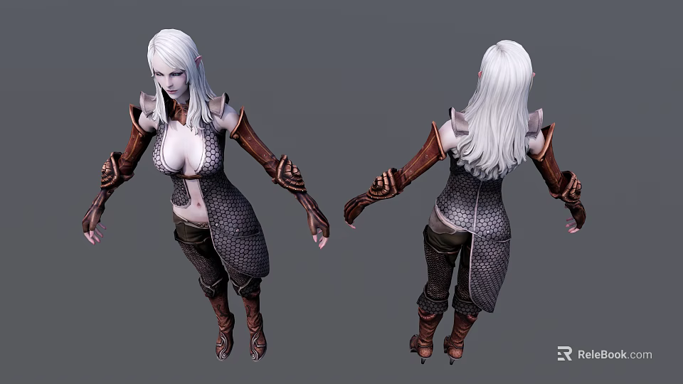 Game And Movie Character White Haired Elf In Armour With Leather Bracers And Long Boots 3d model 