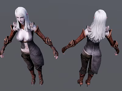 Game And Movie Character White Haired Elf In Armour With Leather Bracers And Long Boots 3d model