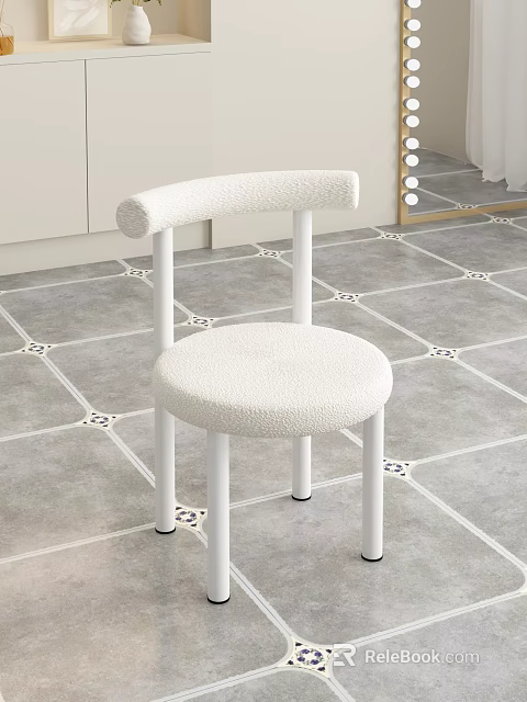 White Plush Leisure Chair with Arched Backrest and Slim Metal Legs for Modern Home Decor 3d model 