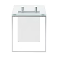 Modern Glass Top Desk With White Drawer Cabinet And Metal Frame