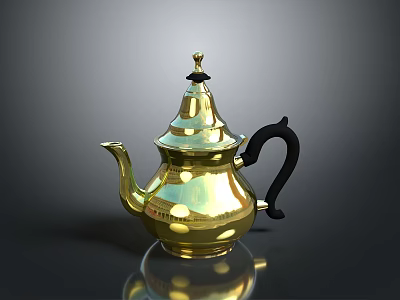 Elegant Golden Teapot With Black Handle And Decorative Top Design 3d model