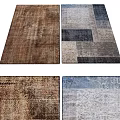 Square Rugs With Vintage Patchwork Design And Distressed Texture In Brown Gray Blue 3d model