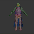 Game and Movie Character Warrior in Silver Armor with Blue Cape Standing Pose