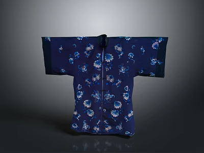 Women's Traditional Blue Kimono With White Floral Patterns And Elegant Design 3d model