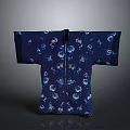 Women's Traditional Blue Kimono With White Floral Patterns And Elegant Design
