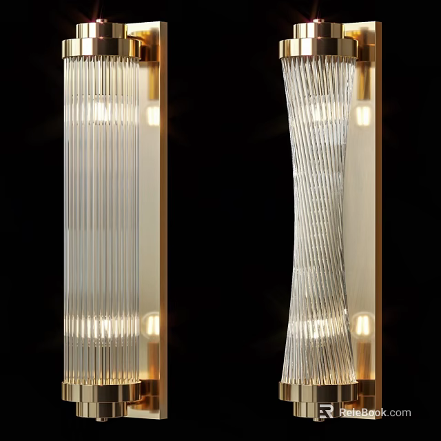 Modern Transparent Striped Wall Lamp With Golden Frame And Soft Lighting 3d model 