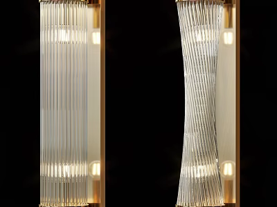 Modern Transparent Striped Wall Lamp With Golden Frame And Soft Lighting 3d model