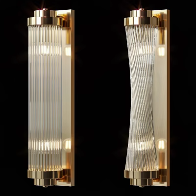 Modern Transparent Striped Wall Lamp With Golden Frame And Soft Lighting 3d model