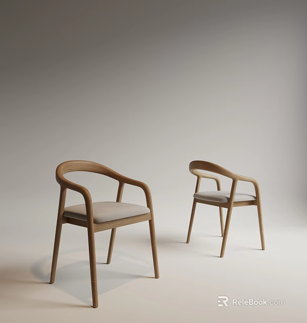 Modern Wooden Dining Chairs With Curved Armrest And Upholstered Seats 3d model 