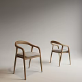 Modern Wooden Dining Chairs With Curved Armrest And Upholstered Seats