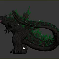 Fierce Monster Creature With Gray Skin Green Spikes Long Tail And Open Mouth