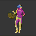 Woman In Blue Overalls Using VR Headset With Shopping Basket On Gray Background