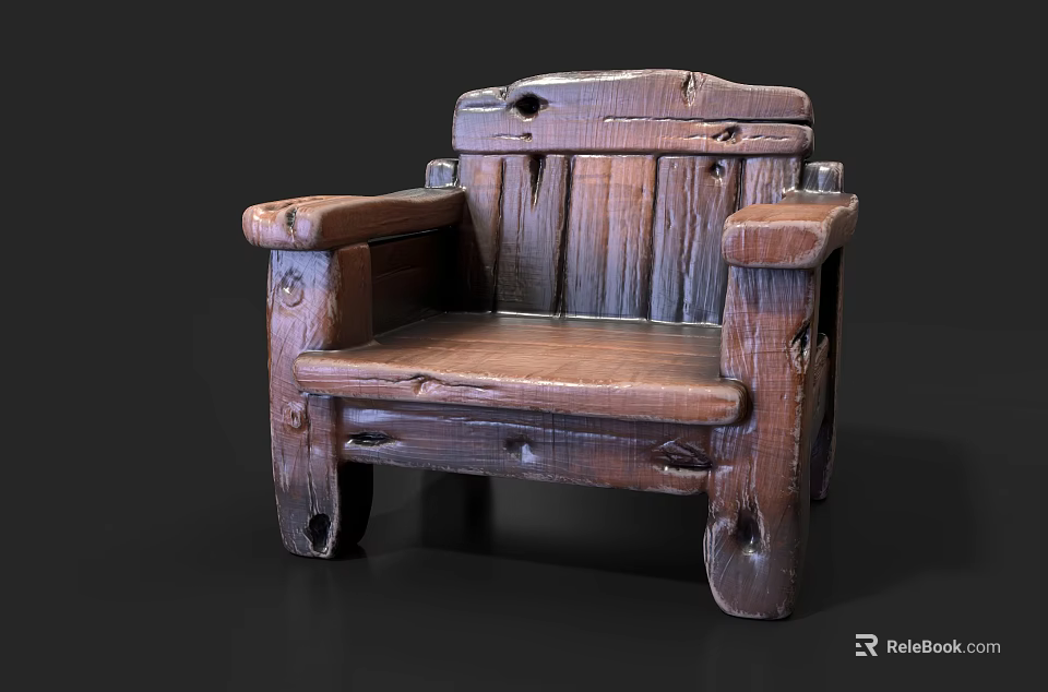 Rustic Wooden Outdoor Sofa with Natural Texture and Handcrafted Armrest Details 3d model 