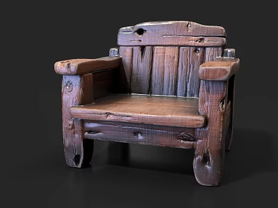 Rustic Wooden Outdoor Sofa with Natural Texture and Handcrafted Armrest Details 3d model
