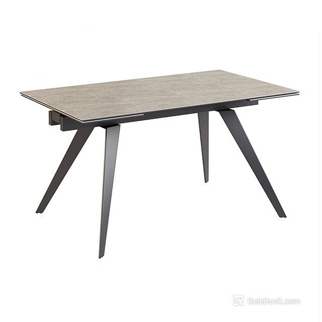 Modern Dining Table With Gray Wooden Top And Black Metal Sleek Minimalist Legs Design 3d model 
