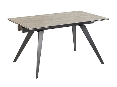 Modern Dining Table With Gray Wooden Top And Black Metal Sleek Minimalist Legs Design 3d model