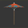 Decorative Orange Umbrella With Blue Red Floral Patterns And Wooden Handle