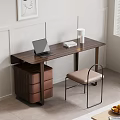 Modern Wooden Desk With Drawers Laptop And Minimalist Chair Interior