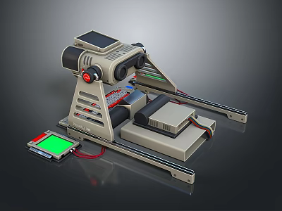 Mechanical Device 3D Model Featuring Solar Panel Red Button Display Screen And Track 3d model