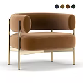 Brown Velvet Single Sofa With Round Arms And Gold Metal Legs Modern Design