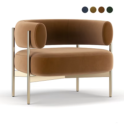 Brown Velvet Single Sofa With Round Arms And Gold Metal Legs Modern Design 3d model