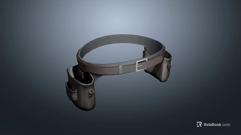 Durable Leather Belt With Two Side Pouches And Metal Buckle Design 3d model 