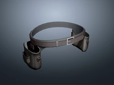 Durable Leather Belt With Two Side Pouches And Metal Buckle Design 3d model