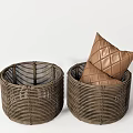 Brown Woven Storage Baskets Two Round With Quilted Diamond Pattern Pillow Inside 3d model
