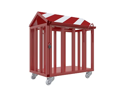 Red Industrial Equipment With Wheels Red White Striped Top And Cage Like Frame Structure 3d model