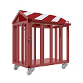 Red Industrial Equipment With Wheels Red White Striped Top And Cage Like Frame Structure