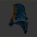 Blue Hooded Cloak With Brown Trim And Textured Folded Fabric Design