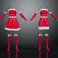 Red Spaghetti Strap Dress With White Trim Waist Belt Long Sleeves Red Thigh High Socks