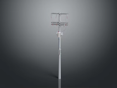 Tall Utility Pole With Mounted Electrical Equipment And Power Transmission Lines 3d model