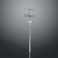 Tall Utility Pole With Mounted Electrical Equipment And Power Transmission Lines