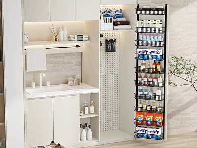 Modern Bathroom Cabinet Rack With Illuminated Shelf And Multi Tier Storage For Toiletries 3d model