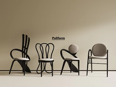 Poliform Modern Design Dining Chairs With Black Frame Light Upholstery Curved Lines And Round Backrests For Home Interior 3d model