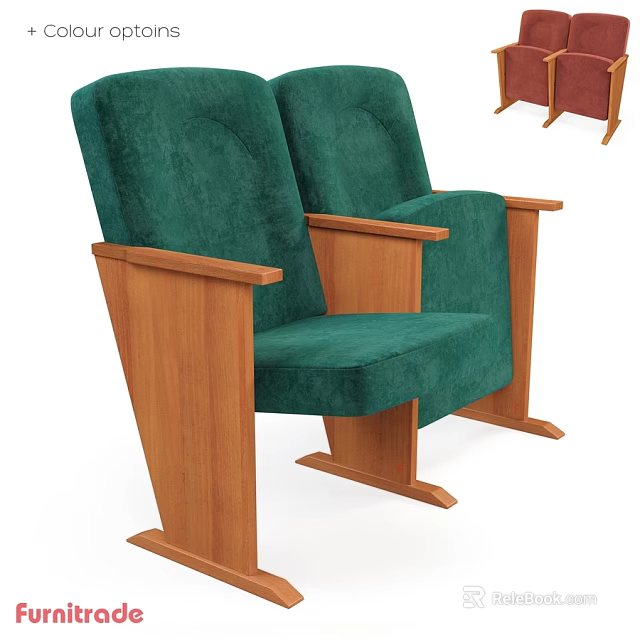 Two Green Velvet Leisure Chairs With Wooden Armrests And Sturdy Legs 3d model 