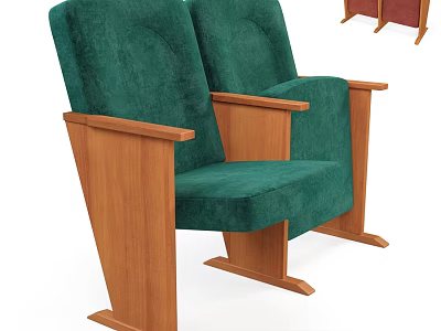Two Green Velvet Leisure Chairs With Wooden Armrests And Sturdy Legs 3d model