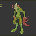 Game Movie 3D Character With Yellow Body Blue Head Horns Red Markings Large Claws